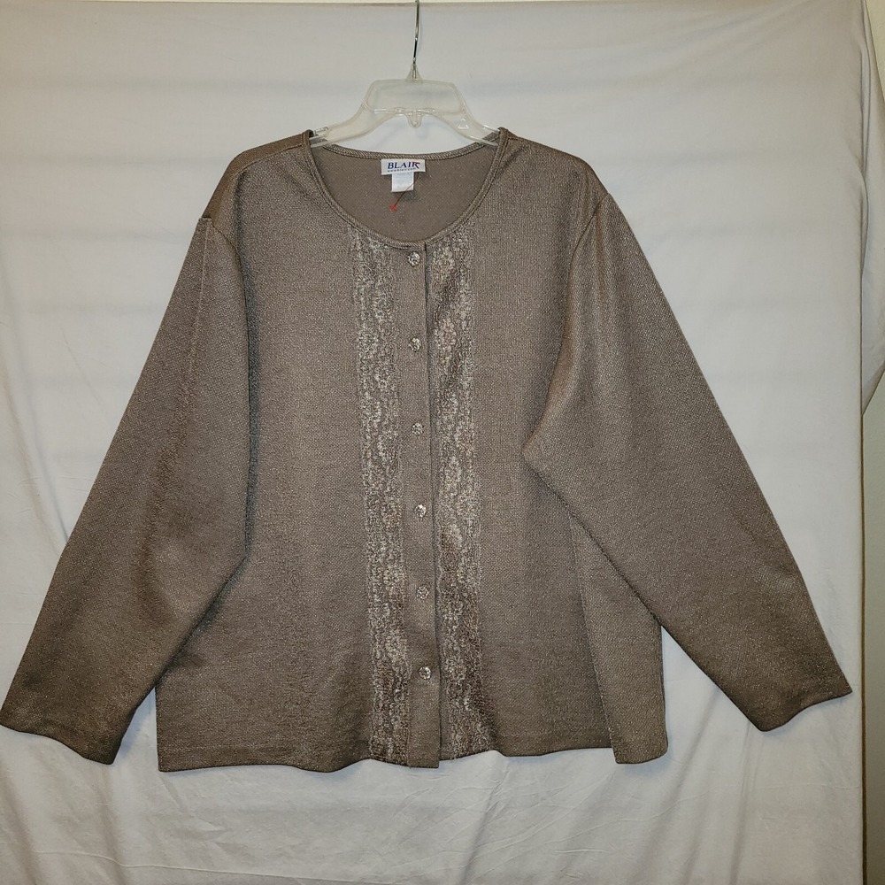 Blair 3X Sweater Cardigan Bronze Metalic Longsleeve Lace Buttons Vintage AS IS